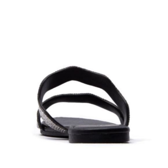 !! NEW !! Double Scalloped Strap Embellished Slide Sandals in Black - Picture 2 of 5